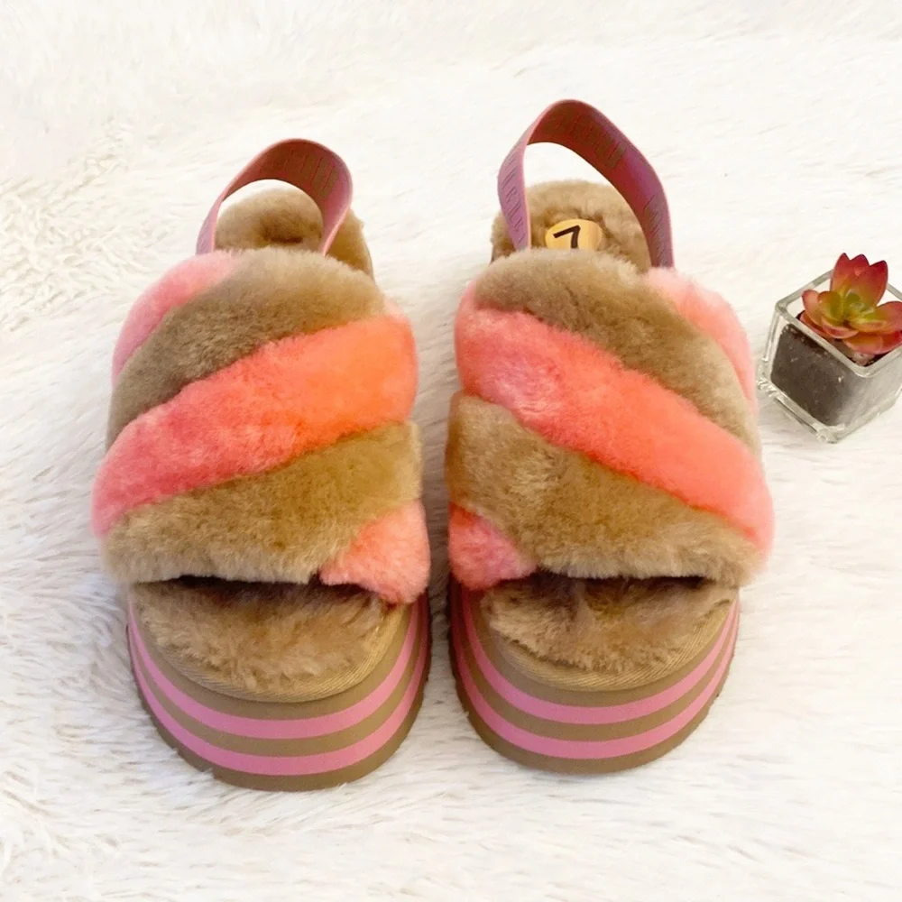 $110 NWT UGG | Anthropologie Chestnut Pink Disco Platform slides sandals 8 - Picture 6 of 11